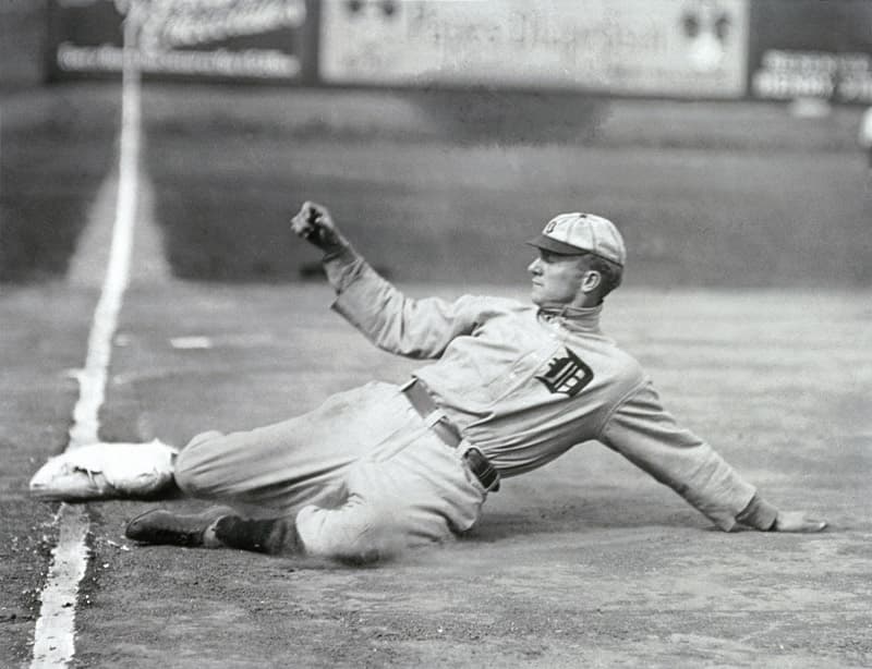 Ty Cobb sliding in a game photograph.